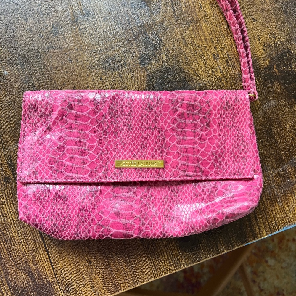 Estée Lauder cute pink snake skin wristlet